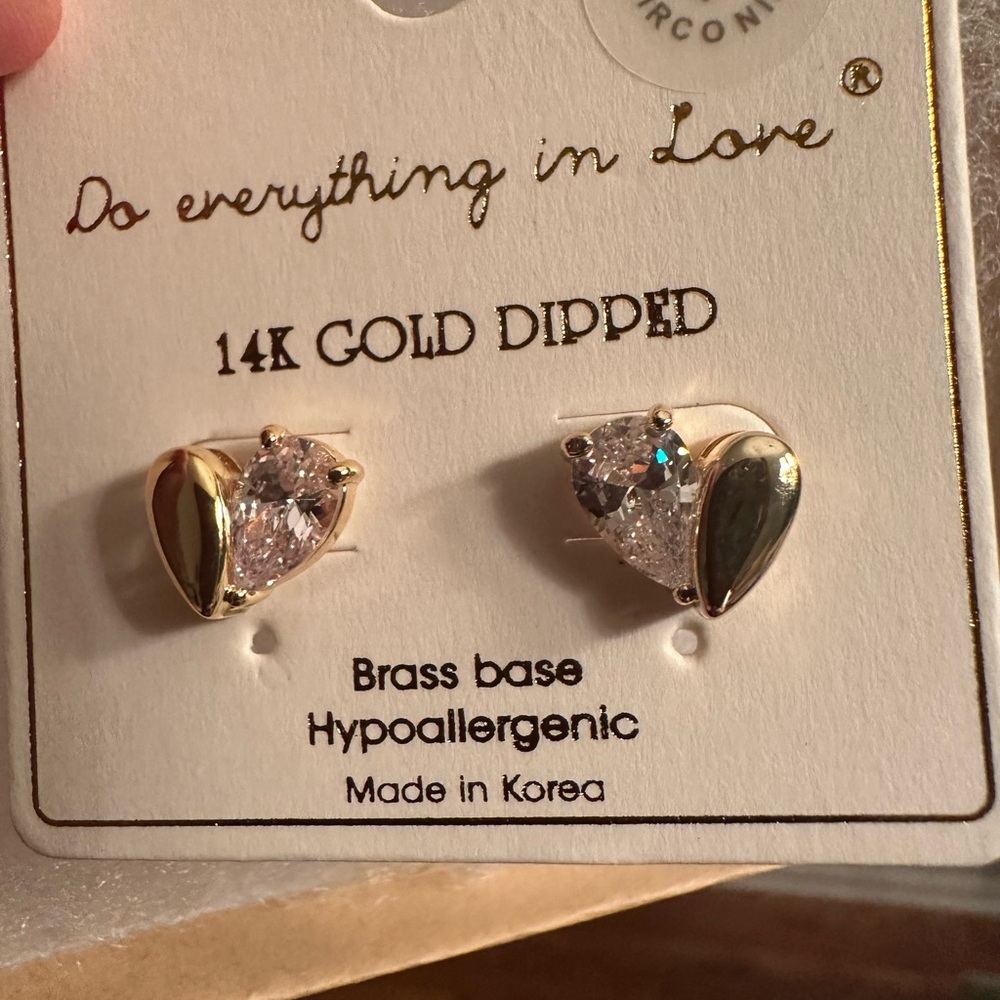 Heart Shaped Earrings - 14K Gold Dipped Heart Stud Earrings - Picture 5 of 8